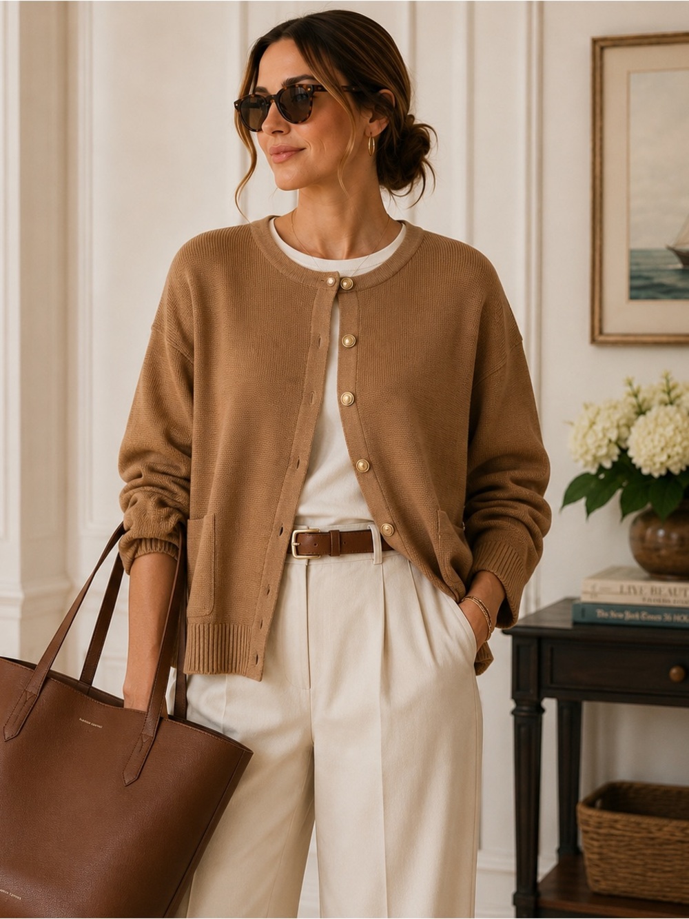 J.Crew Emilie Sweater Lady Jacket Women XXL Brown Gold Button Quiet Luxury